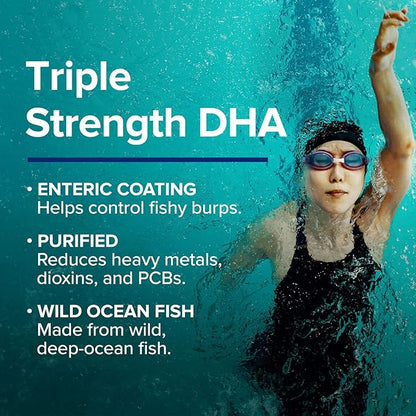 GNC Triple Strength DHA 1000 Omega 3 Supplement, 1000mg DHA, Supports Brain Development and Healthy Vision, 45 Softgels