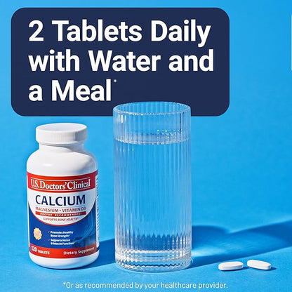 U.S. Doctors' Clinical 1200mg Calcium Citrate & Carbonate Complex with Magnesium & Vitamin D3 - Calcium Supplement for Bone Strength, Muscles & Nerves - Vegan, Non-GMO - 120 Tablets - 2-Month Supply