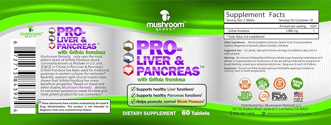 PRO-Liver & Pancreas | Best All-Natural Herbal Supplement for Pancreas & Liver Support, Detox, Clinically Studied Grifola frondosa Mushroom Extract, Vegan, NON-GMO, USA Made, 60 Tablets