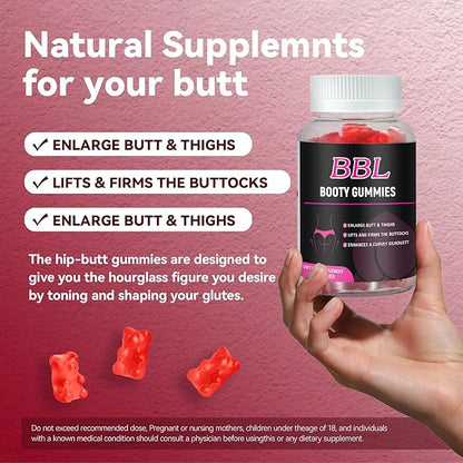 BBL Gummies for Women Butt Growth, 60 Count, Bear Shape Booty Gummies for Enhance Curvy Body, Butt Boost Vitamin Gummies for Bigger Butt Fast,Vegan Weight Gainer Gummies