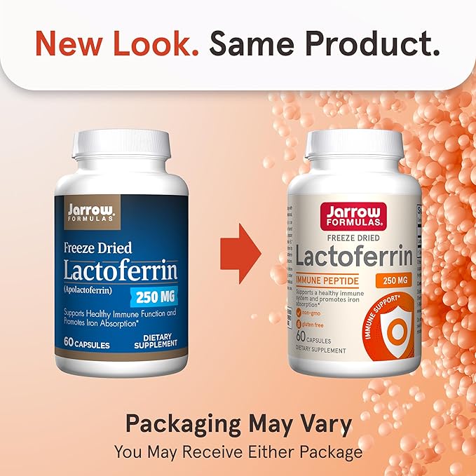 Jarrow Formulas Lactoferrin 250 mg - Immune-Supporting Glycoprotein - For Healthy Immune System Support & Iron Absorption - Freeze Dried - Gluten Free - Non-GMO - 60 Capsules (Servings)