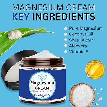 Magnesium Cream with Slim and Happy Scent – Hydrating & Cheerful Aroma, 4oz USA Made