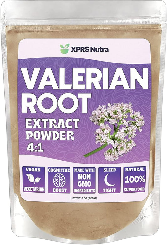XPRS Nutra Valerian Root Extract Powder 4:1 - Premium Valerian Root Powder for Cognition - Vegan Friendly Herbal Sleep Assist (8 Ounce)