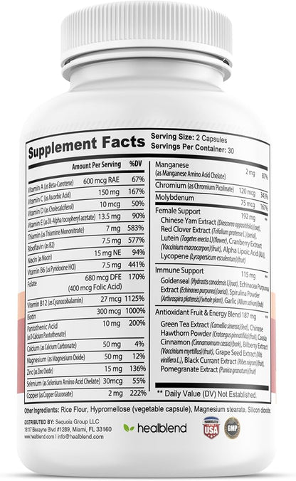 Women's Multivitamin with Biotin (Without Iron) - 20 Essential Vitamins and Minerals, Supports General Health, Energy & Immunity - 60 Capsules