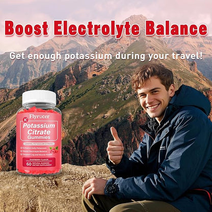 2 Pack Potassium Citrate Gummies for Adults Men & Women, Potassium Supplement for Support Leg Cramps, Muscle Health & Electrolyte Balance, Vegan, Raspberry Flavor, 120 Count
