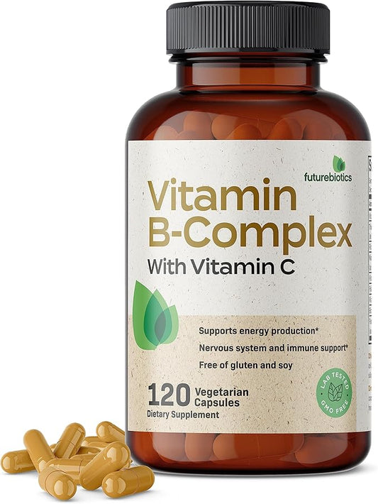 Futurebiotics Vitamin B Complex with Vitamin C Supports Energy Production, Nervous System & Immune Support - Non-GMO, 120 Vegetarian Capsules