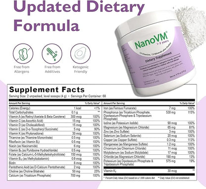 1-3 Years, Allergen-Free Multivitamin for Kids, Unflavored Dietary Supplement, Powdered Supplement with 14 Vitamins & 13 Minerals, Low-Carbohydrate Toddler Vitamins, 275g - Solace Nutrition