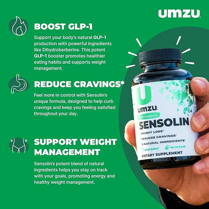 UMZU Sensolin GLP-1 Metabolic Support Supplement, Boost GLP-1 Production, Reduce Food Noise, Balance Mood, Clinically Advanced Berberine, Ceylon Cinnamon, Chromium (60 Capsule | 30 Day Supply)