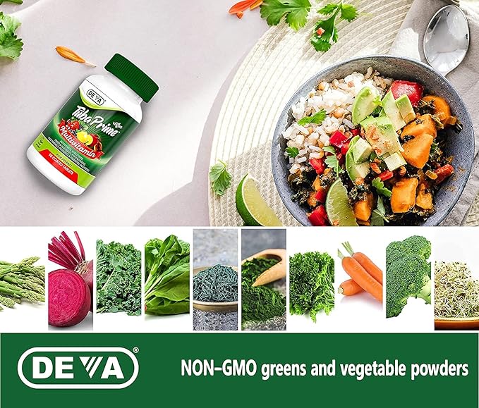 DEVA Tuba Prime Vegan Multivitamin Iron-Free High-Potency Vitamin & Mineral Dietary Supplement Antioxidants, Fruit & Veg Blend, Super Mushrooms, Probiotics, Prebiotics, Seeds, Herbs 90 Tabs 2-Pack