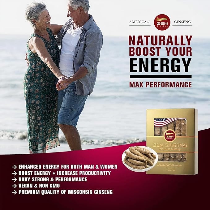 1 Box of American Wisconsin Ginseng Super Long Jumbo Root (4oz) Performance & Mental Health for Men & Women