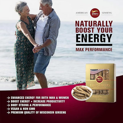 1 Box of American Wisconsin Ginseng Super Long Jumbo Root (4oz) Performance & Mental Health for Men & Women