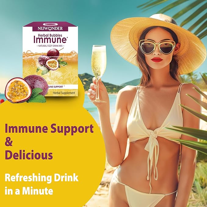 Immune Booster Fizzy Drink Mix Herbal Supplement Made with Astragalus, Ginger, Jujube, Atractylodes, Passion Fruit, No Artificial, 10packs (2 Boxes)