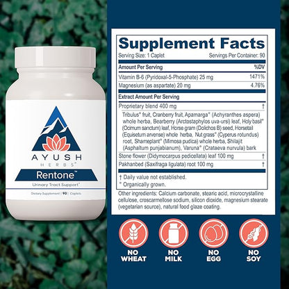 Ayush Herbs Rentone - Kidney Support Supplement with Cranberry, Kidney Cleanse Pills for Women & Men, Urinary Health & Bladder Function - 90 Vegetarian Capsules (1 Count)