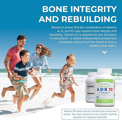 Power By Naturals ADK Vitamin Supplement – ADK 10 High Potency with Vitamins A, D3 10,000 IU & K2 MK7 for Superior Heart, Immune & Bone Health Support – 90 Capsules, 1 Pack (3-Month Supply)