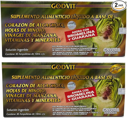 2 Pack de Alcachofivida con 30 Ampollas de Plástico. 60 Unidades de Alcachofivida.10.14 oz.