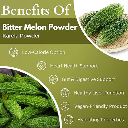 Bitter Melon Powder (Karela, Momordica Charantia), 100% Natural, Non-GMO, Gluten-Free, Supports Healthy Lifestyle & Wellness, 5.3 oz / 150 gm