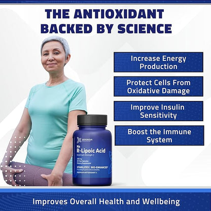 Bio-Enhanced R-Lipoic Acid, 300 mg Capsules - 2 Month Supply - Stabilized R Alpha Lipoic Acid with Enhanced Absorption - R Lipoic Acid Supplement - 60 Count