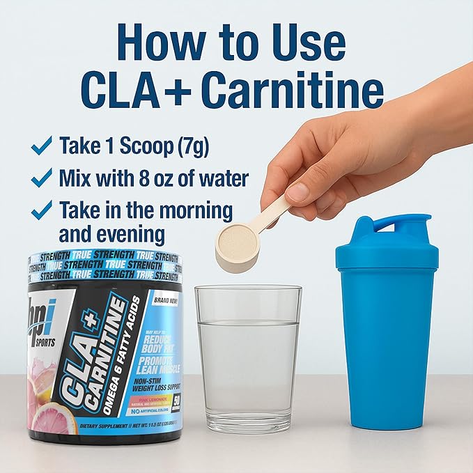 BPI Sports CLA + Carnitine – Conjugated Linoleic Acid – Performance, Lean Muscle – Caffeine Free – for Men & Women – Pink Lemonade – 50 Servings – 12.34 Oz. (Packaging May Vary)