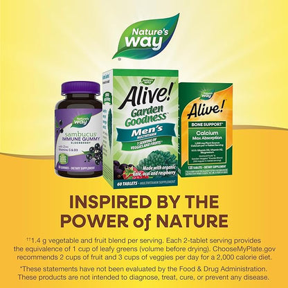 Nature's Way Alive! Garden Goodness Men's Multivitamin, One Serving of Veggies and Fruits**, High Potency B-Vitamins, 60 Tablets