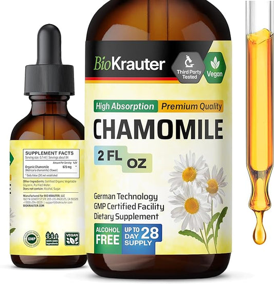 BIO KRAUTER Chamomile Flowers Tincture - Chamomile Extract - Contains Apigenin - Supplement for Relaxation and Calmness Support - Alcohol and Sugar Free - Vegan Drops 2 Fl.Oz.