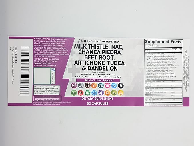 Clean Nutraceuticals Milk Thistle NAC Chanca Piedra Beet Root Artichoke Dandelion Root - Liver Cleanse Detox & Repair Supplement Plus TUDCA Choline & Ginger - 5Pack