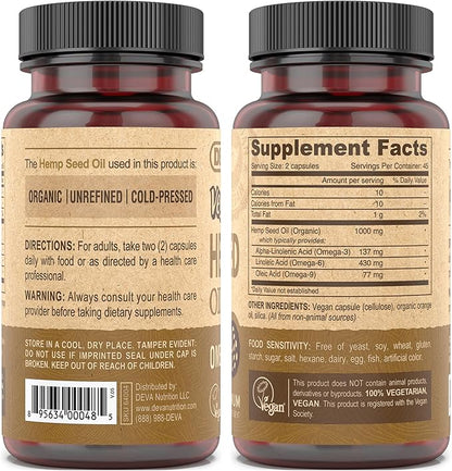 DEVA Vegan Virgin Hemp Seed Oil Capsules – Cold-Pressed, Unrefined, 90 Count