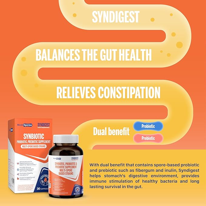 Syndigest probiotic daily care for women & men with dual benefit of 5 probiotic & prebiotic strains, balance gut health & relieves constipation, travel friendly, 30 capsules (2 billions CFU/serving)
