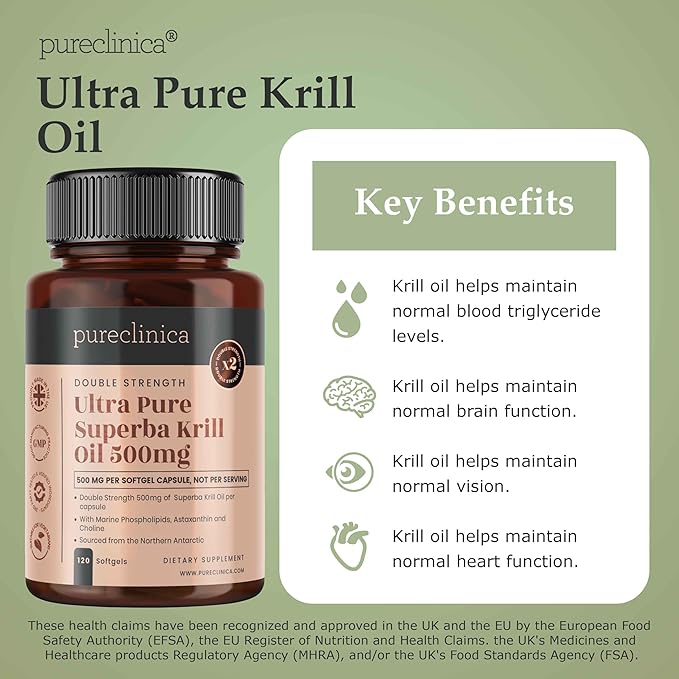 Ultra Pure Krill Oil 500mg x 240 Capsules (2 Bottles) - Sourced in The Unpolluted Waters of Antarctic Providing a Rich Supply of Astaxanthin, Omega 3, and Vitamin D