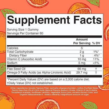 MaryRuth Organics Vegan Omega 3 Gummies for Adults | 2 Month Supply | Sugar Free Supplement with Vitamin C | Flaxseed Oil Immune Support | Overall Wellness | No Fish Taste | 60 Count