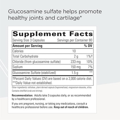 Integrative Therapeutics Glucosamine Sulfate - Building Block of Cartilage* - for Women and Men - Gluten Free - Dairy Free - 240 Capsules