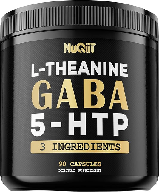 3in1 GABA Supplements 750mg L-Theanine 200mg & 5-HTP (5-hydroxytryptophan) - Equivalent to 1000mg - Support Brain Health, Concentration, Comfortable Mood - 90 Capsules