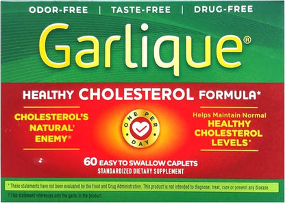 Garlique Healthy Cholesterol Formula with 5000 mcg of Allicin, 60 Enteric Coated Caplets (Pack of 2)