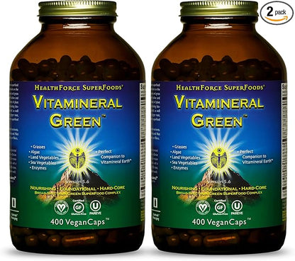 HealthForce SuperFoods Vitamineral Green - Mineral Supplement for Immune & Thyroid Support - Green Powder Supplement with Ingredients from The Land - Gluten-Free & Vegan - 400 Capsules (Pack of 2)