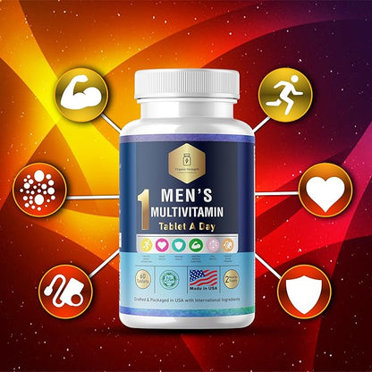 Daily Men's Multivitamins - Multivitamin for Men & Multimineral Supplement for Enhanced Energy, Men's Vitamins Effortless Multi Vitamin 60 Tablets.