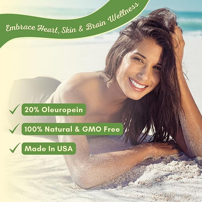 Olive Leaf Extract - 750 Mg - 120 Capsules - Extra Strength - 20% Oleuropein - Non-GMO Formula - Premium Quality From Pure Olive Leaves - Powerful Antioxidant - Great for Heart, Skin and Brain