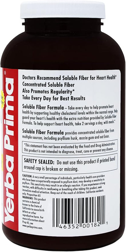 Yerba Prima Soluble Fiber Formula Powder, 12 Ounce - Premium Dietary Fiber Supplement, Natural, Concentrated Soluble Fiber, Gluten Free, Non-GMO, Made in USA