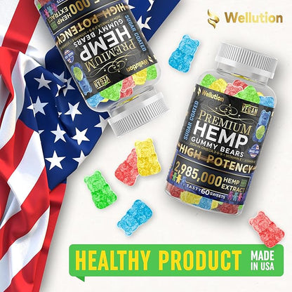 WELLUTION Sugar-Coated Hemp Gummies – High Potency 2,985,000 MCG – Natural Fruity Bears for Relaxation and Peace - Fast-Acting - 60ct