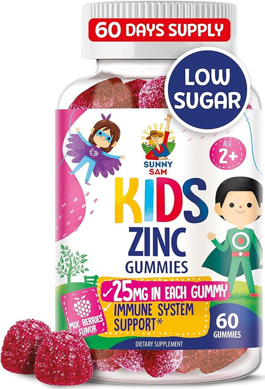 Zinc Gummies for Kids - Chewable Zinc Gummy Supplement for Children Immune Support - Low Sugar Natural Antioxidant Non-GMO Vitamin Chewables for Toddlers & Teens