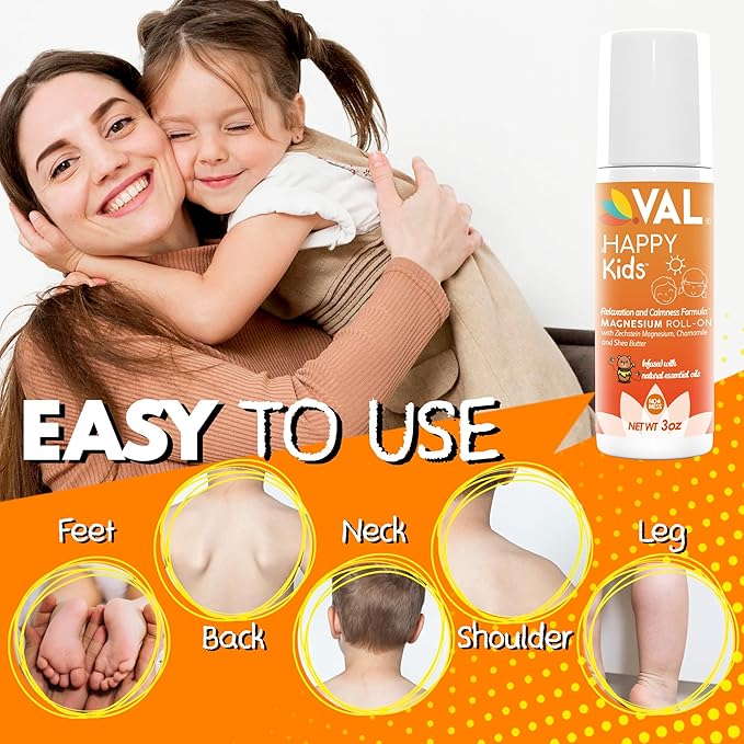 VAL Magnesium Roll-On for Kids | Gentle Zechstein Magnesium Chloride | Relaxation for Daytime & Bedtime | Calm & Mood Support | with Chamomile, Shea Butter & Essential Oils | USA Made | 3oz