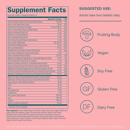 True Grace Daily Women’s Multivitamin 50+ - 60 Easy-to-Swallow Tablets - Immune, Energy, Longevity & Memory Support - Vegan - Gluten, Soy & Iron Free - 30 Servings