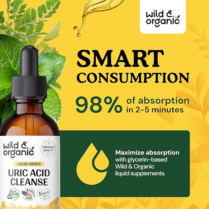 Wild & Organic Uric Acid Cleanse Drops - Tart Cherry, Turmeric, Chanca Piedra Stone Breaker Complex for Kidney Cleanse - Uric Acid Support Supplement - Vegan, Sugar & Alcohol-Free Tincture - 2 oz
