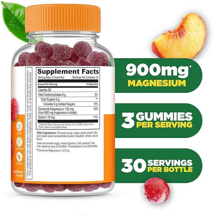 Lifeable Magnesium Gummies for Adults | 900mg Magnesium Citrate Gummies | Vegan Magnesium | for Men and Women | 90 Count