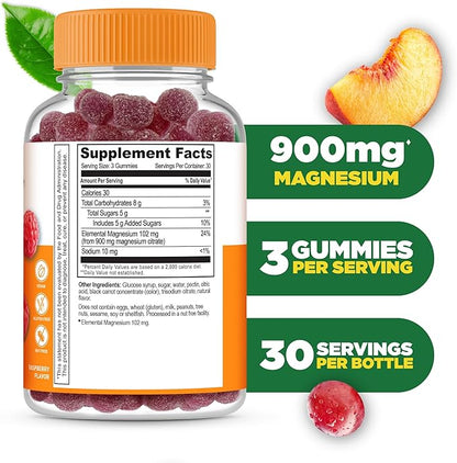 Lifeable Magnesium Gummies for Adults | 900mg Magnesium Citrate Gummies | Vegan Magnesium | for Men and Women | 90 Count