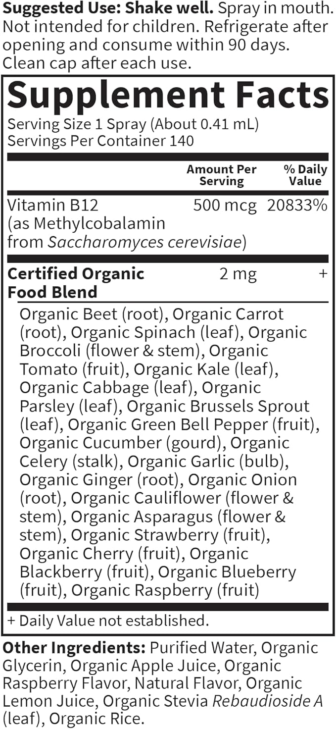 Garden of Life Organics B12 Vitamin - Whole Food B-12 for Metabolism and Energy, Raspberry, 2oz Liquid