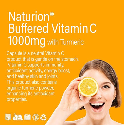 Buffered Vitamin C 1000 mg with Organic Turmeric - Antioxidant & Immune Support - Healthy Skin & Joints - Gluten & Dairy Free - 120 Vegan Capsules, 120 Day Supply