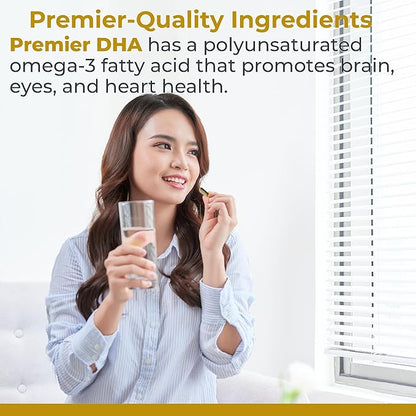 Premier DHA, 60 Softgels, Vegan Product - Plant-Source DHA for Premier Support for The Brain, Nerves, Eyes and Heart