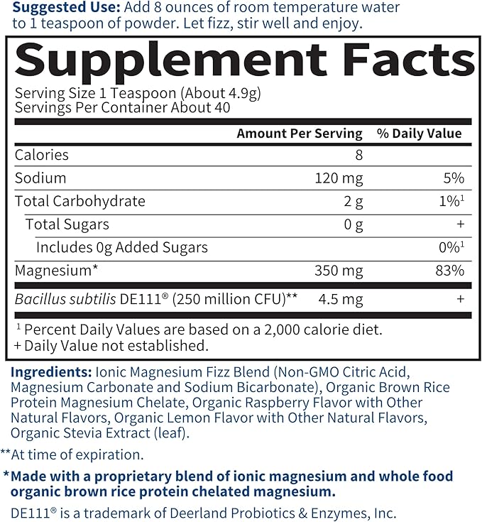 Garden of Life Whole Food Magnesium Powder, Raspberry Lemon - Vegan, Gluten & Sugar Free Supplement with Probiotics for Calm & Regularity