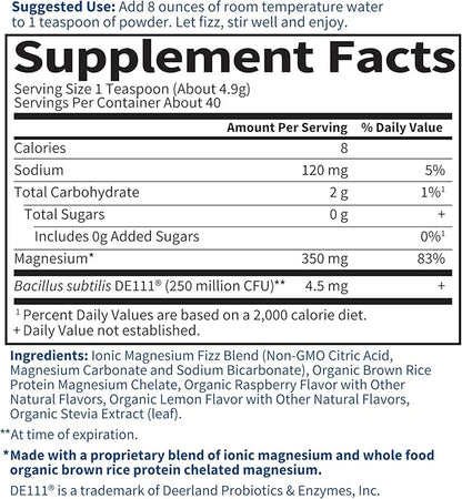 Garden of Life Whole Food Magnesium Powder, Raspberry Lemon - Vegan, Gluten & Sugar Free Supplement with Probiotics for Calm & Regularity