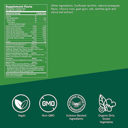 Bulletproof Greens, 8.4 Ounces, Daily Greens Powder for Daily Wellness, 35 Superfoods, and 15 Count Greens Packets Bundle