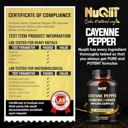 210 Pills - Cayenne Pepper Capsules Organic with Turmeric, Ginger, Immune Support Complex as Elderberry, Echinacea, Garlic Bulb - Digestion, Heart Health & Body Management